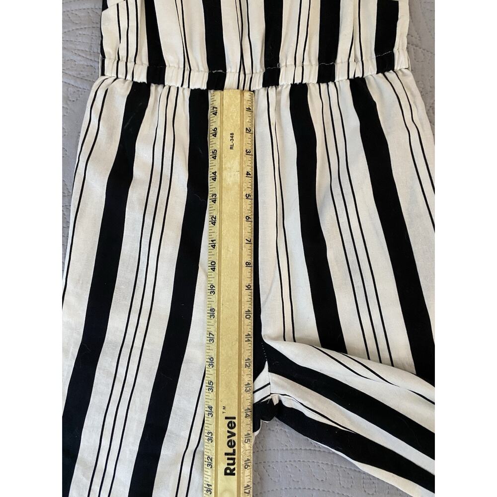 Pink Mink MPC Sz M Black Wht Stripe V Lined Elastic Waist Wide Leg Crp Jumper - Picture 10 of 12